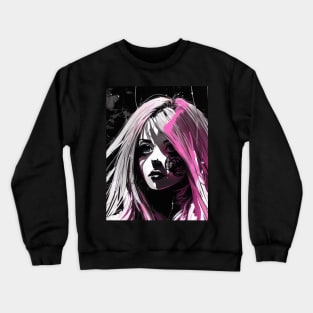 Timeless Expressions: Endearing Black and White Anime Girl Portraits Goth GOthic Fashion Dark Pink Hair Crewneck Sweatshirt